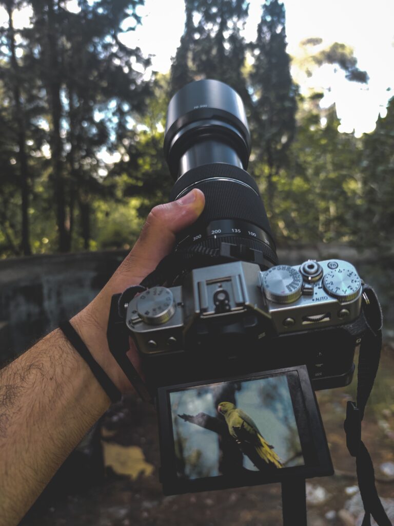 望遠レンズで遠くの被写体を撮影するイメージ写真